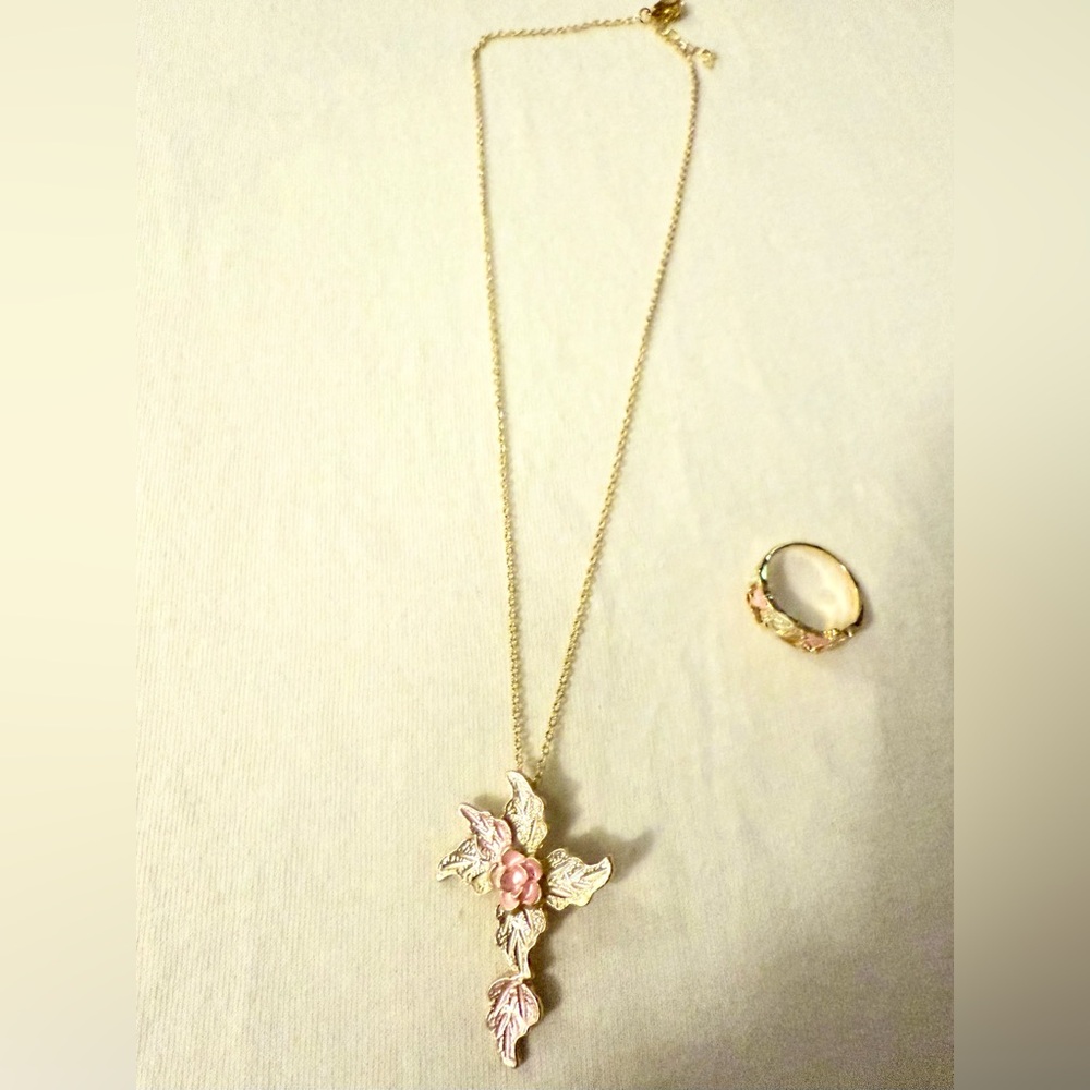 Cross Necklace And Ring In Fake Black hills Gold